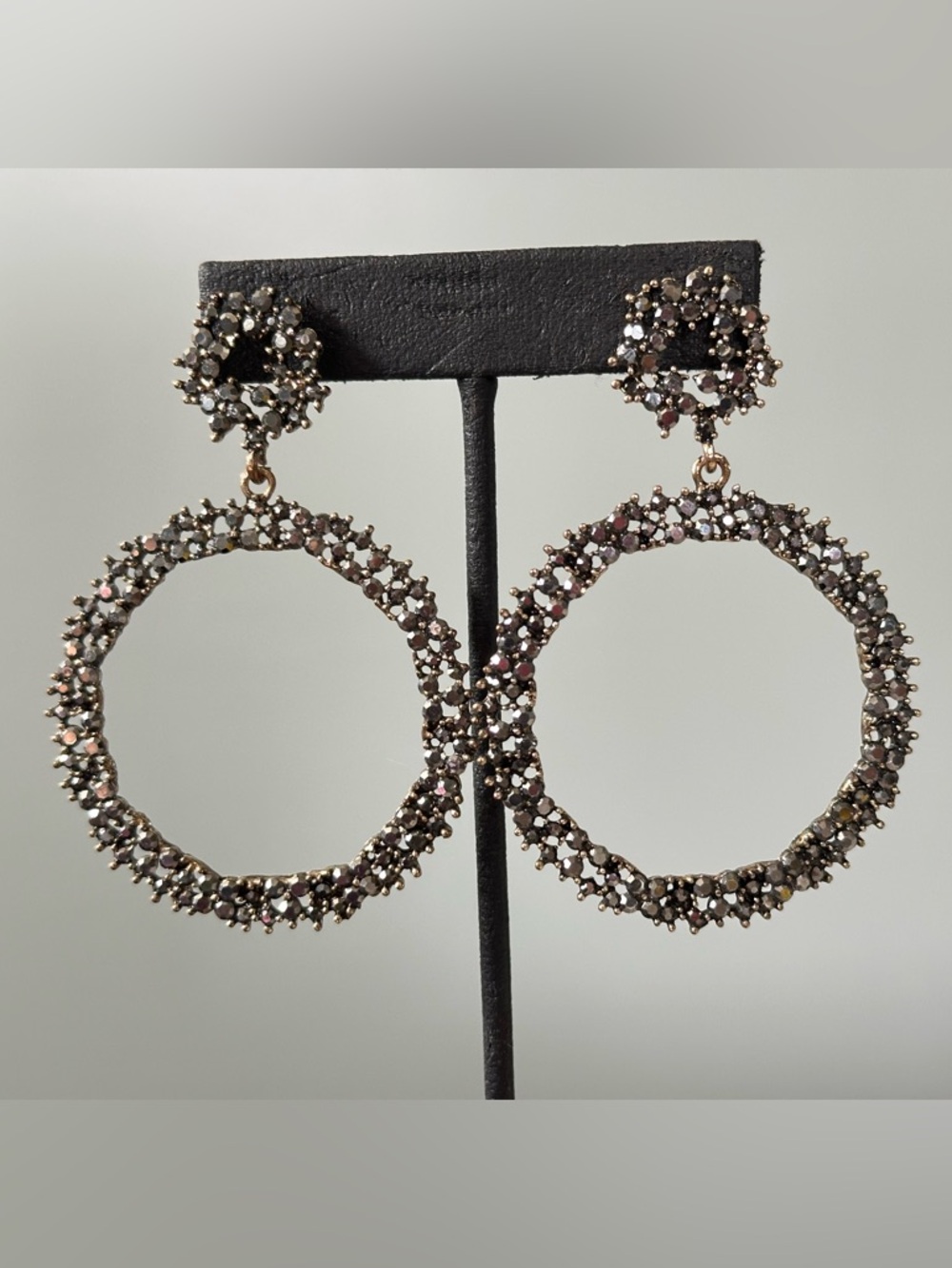 Faux Marcasite Shimmer Crystal Rhinestone Hoop Drop Post Earrings Bling Gothic